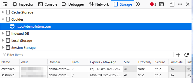 Cookies in Dev Tools