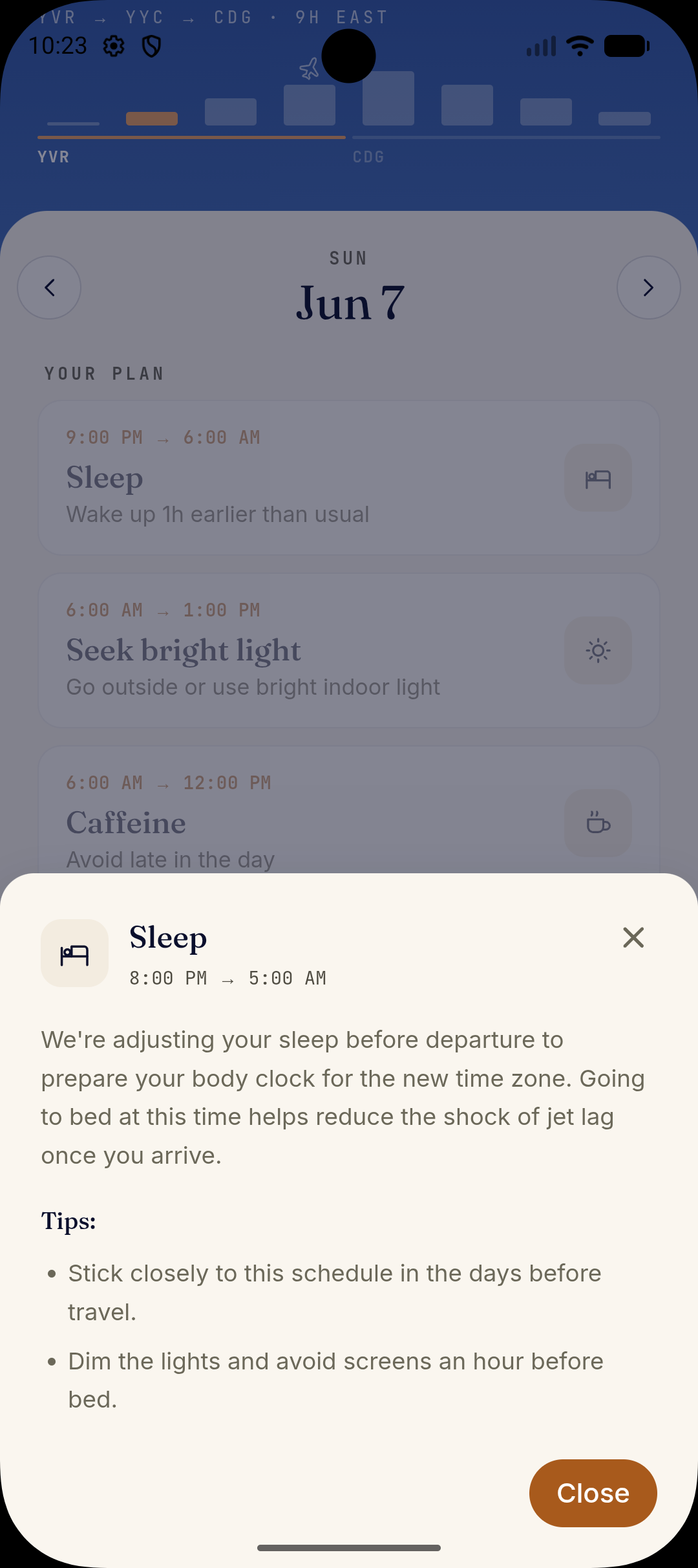 Detail sheet explaining the science behind a sleep recommendation
